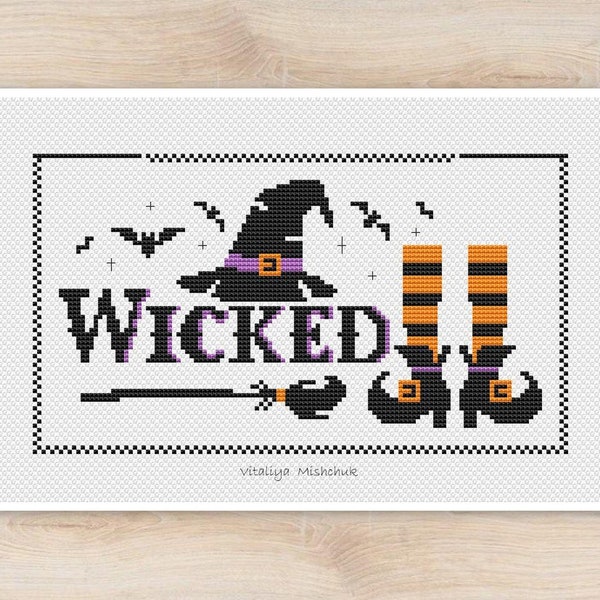 Halloween Elements Cross Stitch Pattern PDF Witch Hat Legs Scary Easy Simple Primitive Dark Black Wicked  Beginner Spooky Instant Download