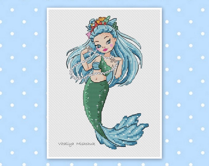 Mermaid Cross Stitch Pattern PDF for Girl Room Baby Princess - Etsy