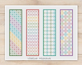 Lesezeichen Kreuzstichmuster Blackwork Regenbogen DMC X-Stich Bunt Stickspitze Stickmuster Stickvorlage Printable PDF Instant Download