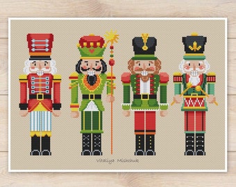 Christmas Nutcrackers Cross Stitch Pattern Simple Easy Primitive Counted Set Beginner Tale Soldier Christmas Decoration PDF Instant Download