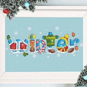Winter Christmas Cross Stitch Pattern PDF Sweater Letter Modern Clothes Counted Snowflakes X-mas Art Seasons Printable Instant Download