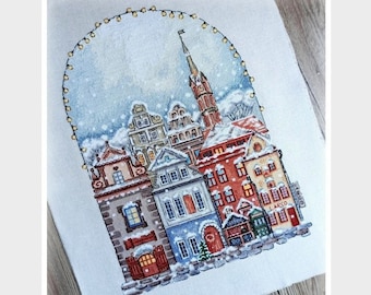 Christmas Houses Cross Stitch Pattern City X-mas Colorful Art Stitch X Stitch Chart Needlepoint  Chart Printable PDF Instant Download