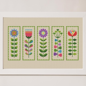 Bookmark Cross Stitch Pattern pdf Folk Flower Cross Stitch Easy Scandinavian Modern Beginner  Needlepoint Embroidery Colorful  Printable PDF