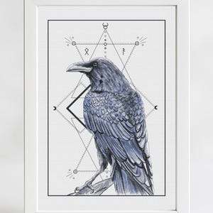 Crow Cross Stitch Pattern Raven Birds Wild Animal Forest Chart Needlepoint Printable PDF Instant Download Decor
