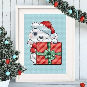 Ornamenti natalizi Schema punto croce Scheda orso polare Animale bambino Bambini piccoli Set Babbo Natale Decorazione albero Natale Inverno PDF Download istantaneo