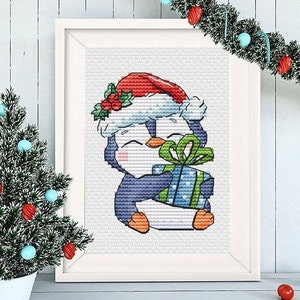 Christmas Animal Cross Stitch Pattern Pdf  Penguin Small Cards Ornament Colorful  DMC DIY Chart Needlepoint Printable PDF Instant Download