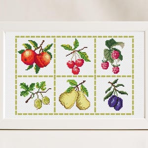 Fruits Cross Stitch Pattern PDF Kitchen Apples Cherries Raspberries Berries Summer Set  Pear Plum Garden Gardener Instant Download PDF