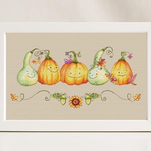 Pumpkin Cross Stitch Pattern Autumn Fall Halloween Harvest For Kids Child Set Cute Head Pumpkin Counted Art  PDF Instant Download