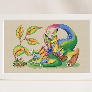 Cute Dragon Cross Stitch Pattern Colorful Art DIY X-stitch Chart Needlepoint Pattern Embroidery Printable Instant Download PDF Design Decor