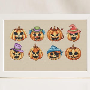 Halloween Pumpkins Cross Stitch Patterns Spooky Scary Set Nightmare Chart Needlepoint Home Decor  Chart Printable Instant Download PDF
