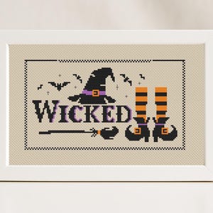 Halloween Elements Cross Stitch Pattern PDF Witch Hat Legs Scary Easy Simple Primitive Dark Black Wicked  Beginner Spooky Instant Download