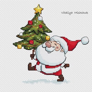 Christmas Santa Cross Stitch Pattern PDF Christmas Tree Scene | Etsy