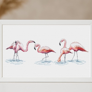 Pink Flamingo Cross Stitch Pattern Watercolor Birds Cross Stitch  X-Stitch Chart Needlepoint Printable PDF Instant Download