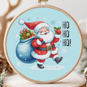 Christmas Santa Cross Stitch Pattern PDF Xmas Ho-Ho-Ho Scene Fun Santa Claus Winter Santa with gifts Modern Cute Printable Instant Download
