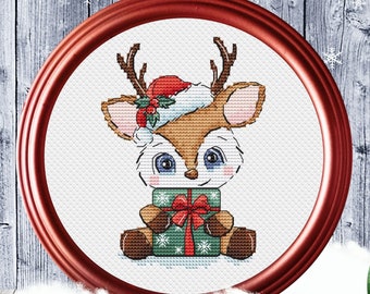 Christmas Cross Stitch Pattern Deer Animal Decoration Small Cards Reindeer Scene X-Mas  X-stitch Needlepoint Printable PDF Instant Download
