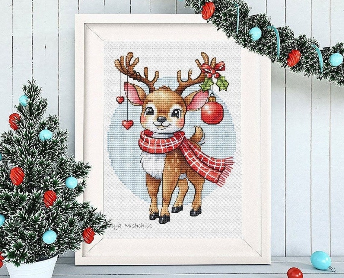Christmas Deer Cross Stitch Pattern Santa's Reindeer Animal Ornaments ...