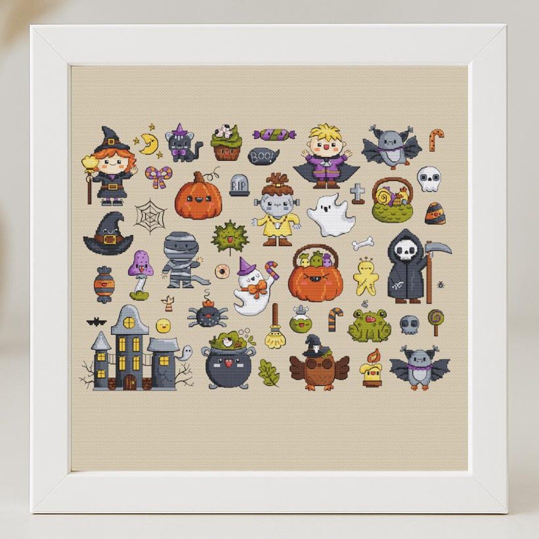 Halloween Sampler Cross Stitch Pattern Set PDF Elements Tiny Sampler ...