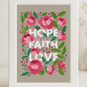 Home Prayer Cross Stitch Pattern Flower Floral Rose Primitive Easy Simple Quotes Text Love Beginner Living room Counted PDF Instant Download