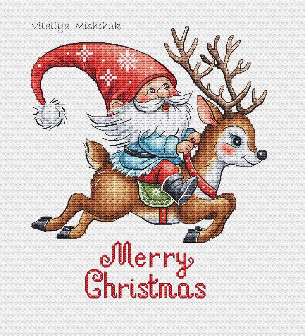 Christmas Reindeer Cross Stitch Pattern Elf Gnome Santa PDF Winter ...