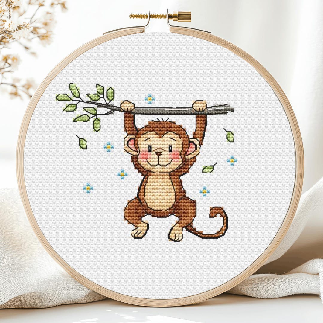 Monkey Cross Stitch Pattern African Animal Small Baby Mini Kids Cute ...