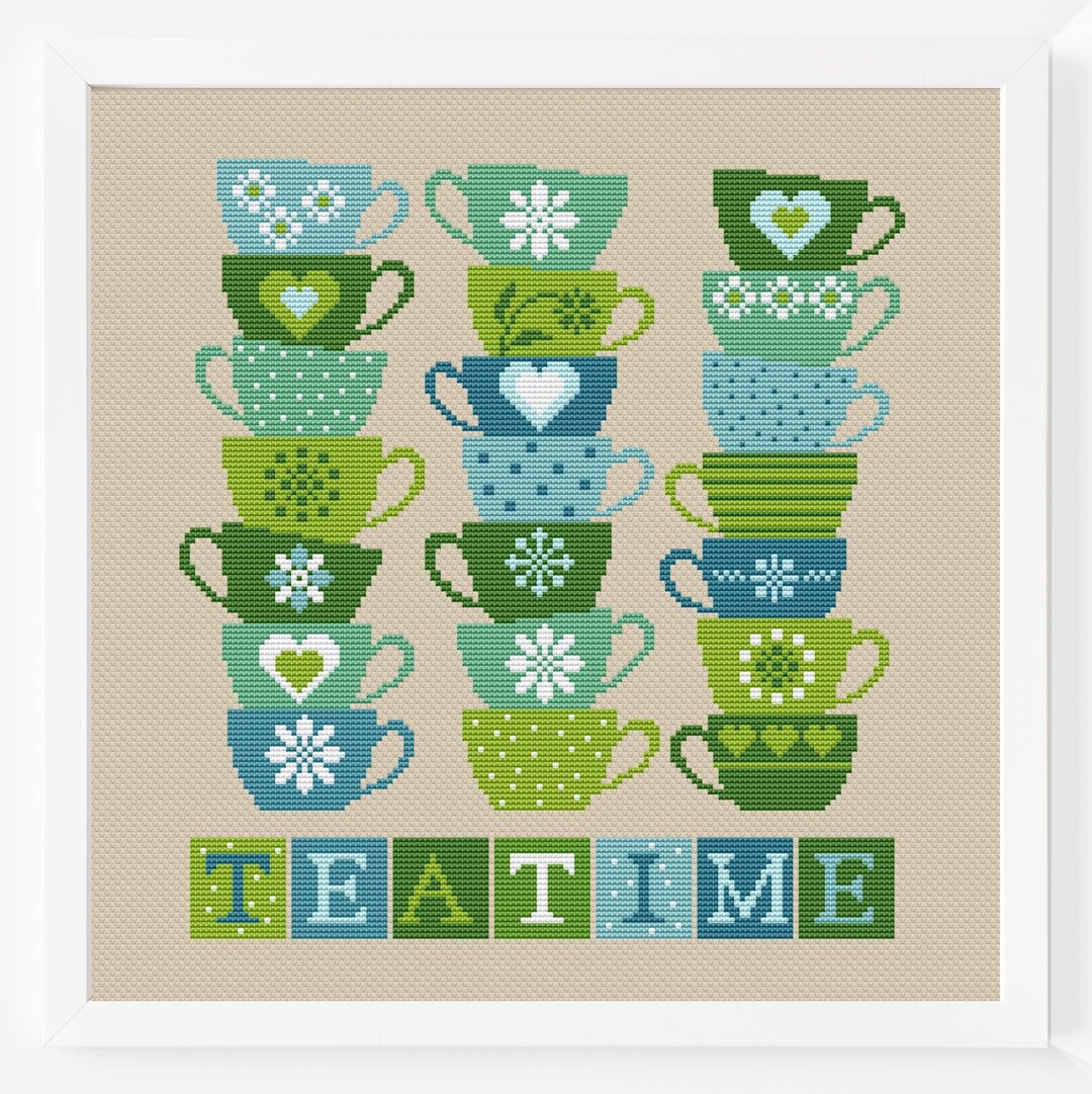 Tea Cup Cross Stitch Pattern PDF Tea Time Cups for Kitchen Dishes ...