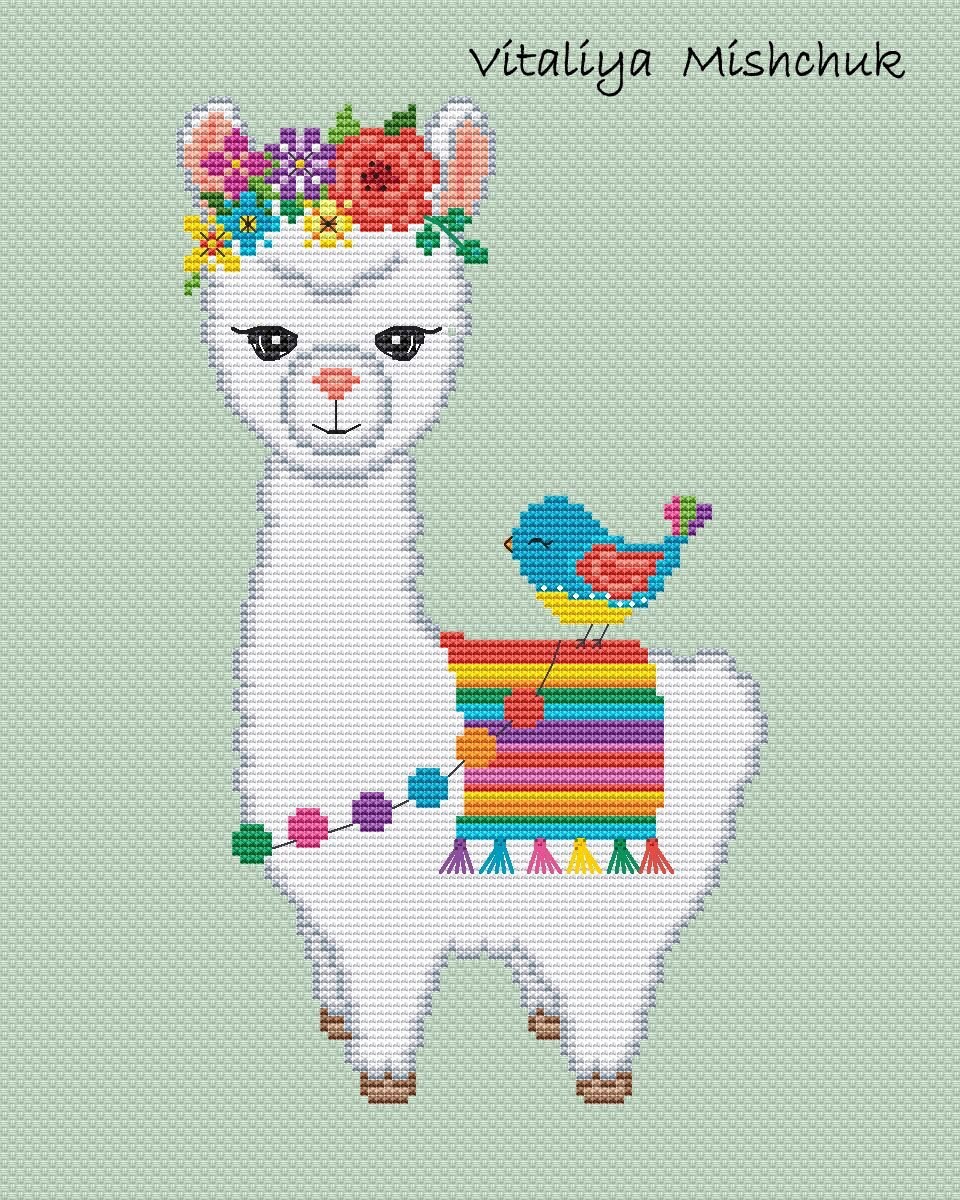 Llama Cross Stitch Pattern Alpaca Simple Animals Colorful Art Etsy