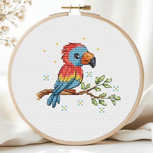 Small Parrot Cross Stitch Pattern African Bird Animal Baby Mini Kids Wild Nursery  Set PDF Instant Download