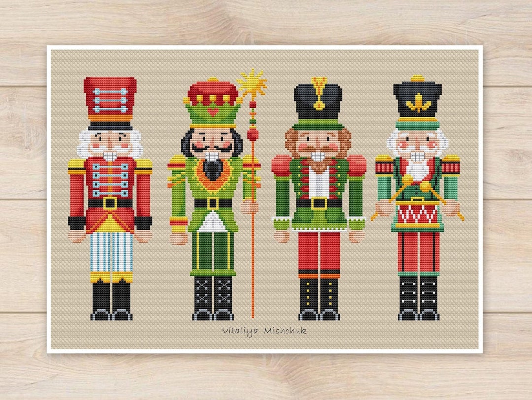 Christmas Nutcrackers Cross Stitch Pattern Simple Easy Primitive Counted Set Beginner Tale