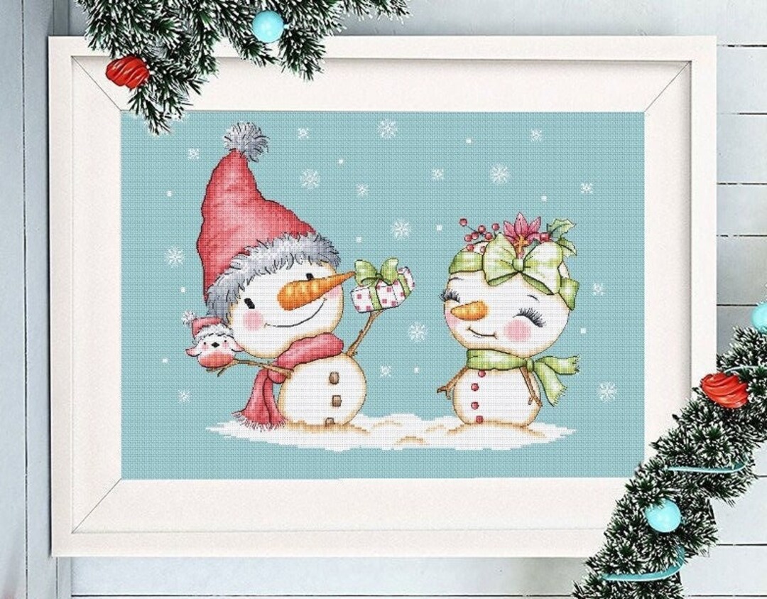 Christmas Snowman Cross Stitch Pattern Winter Snow Holiday Xmas Scene ...