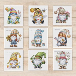 Set Gnome Cross Stitch Pattern Summer Spring Flowers Mom Mother Birthday Kids Easter Garden Fairy Tale Cute Happy Saga Instant Download PDF