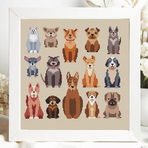 Hunde Kreuzstich Muster PDF Sammlung Hund Silhouette Set klein einfach Dackel Bulldogge Tiere Haustier Zählspitze Nadelspitze Sofort Download