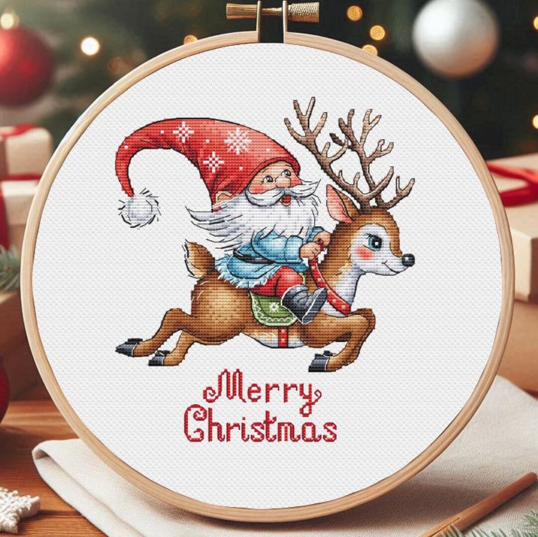 Christmas Reindeer Cross Stitch Pattern Elf Gnome Santa PDF Winter ...