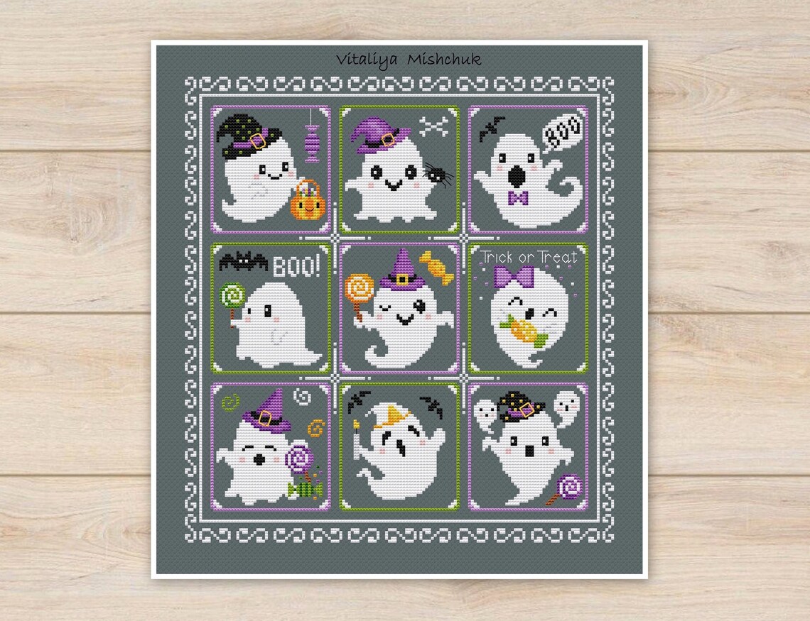Halloween Ghost Cross Stitch Pattern PDF Sampler Ghosts Small Set Cute ...