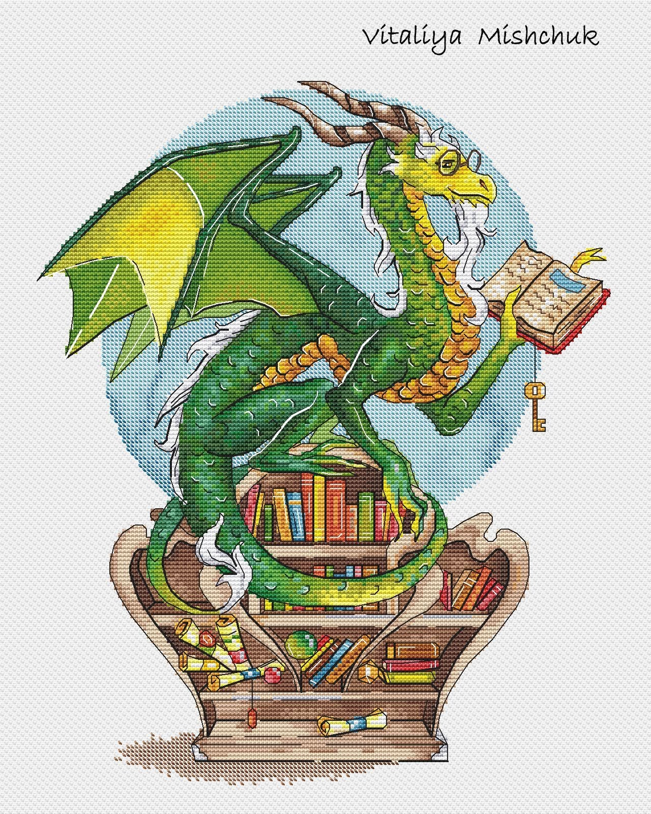 Dragon Cross Stitch Pattern Green Dragon DIY X Stitch Chart Needlepoint ...