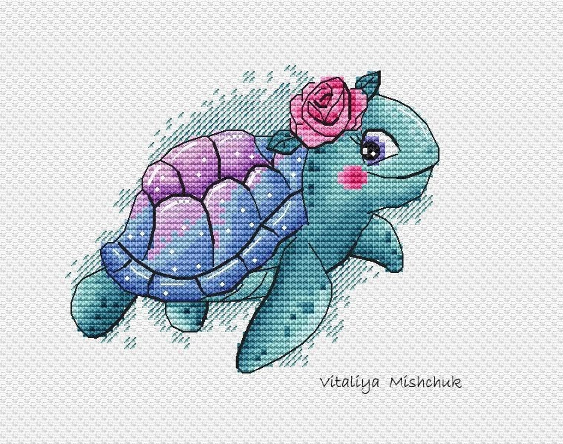 Turtle Cross Stitch Pattern PDF Baby Girl Sea Life Galaxy | Etsy