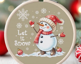 Christmas Snowman Cross Stitch Pattern Xmas Snow Snowflakes Winter Scene Santa Holiday For Kids Child  Art Printable PDF Instant Download