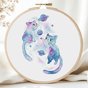 Galaxy Cats Cross Stitch Pattern Space Cats DIY X Stitch Decor Chart Needlepoint Pattern Embroidery Chart Printable PDF Instant Download