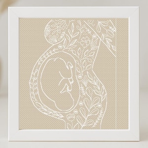 Wzór haftu krzyżykowego dla kobiet w ciąży Baby Shower Cross Stitch Poziomy haft artystyczny DIY X-stitch Needlepoint Haft wykres PDF Natychmiastowe pobranie