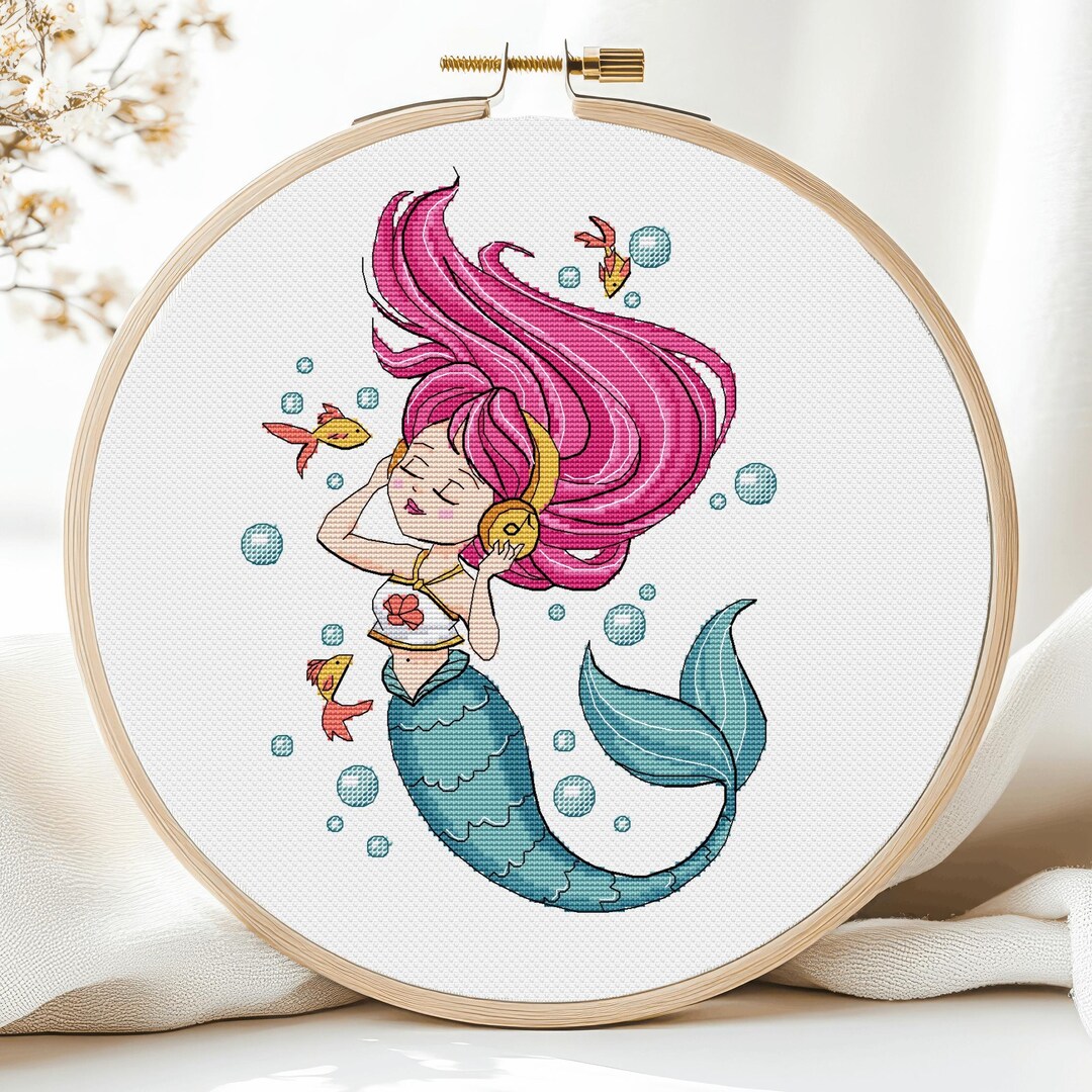 Mermaid Cross Stitch Pattern PDF for Girl Room Cross Stitch Ariel Sea ...