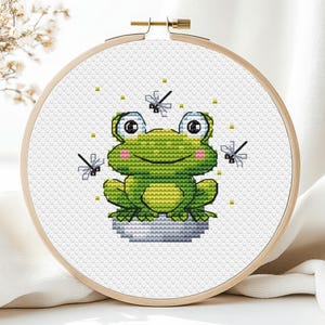 Small Frog Cross Stitch Pattern Forest Animal Kids Wild Girl Mini Cartoon Baby Fun Set Ornament Dragonfly Cute Summer Instant Download PDF