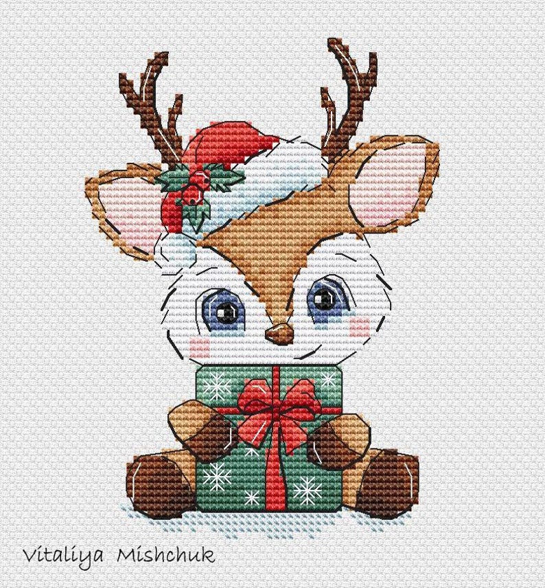 Christmas Cross Stitch Pattern Deer Animal Decoration Small Cards ...