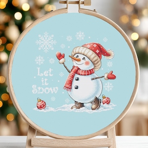 Christmas Snowman Cross Stitch Pattern Xmas Snow Snowflakes Winter Scene Santa Holiday For Kids Child  Art Printable PDF Instant Download
