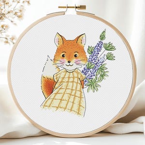 Padrão de ponto cruz de raposa em PDF, padrão de ponto cruz de animais para bebês, padrão de ponto cruz para meninas, ponto cruz para quarto de criança