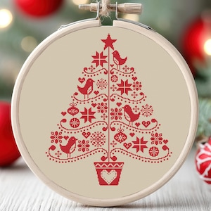 Christmas Tree Cross Stitch Pattern Christmas Ornament Folk Easy Simple Beginner Scandinavian Art Decoration Counted Instant Download PDF