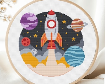 Weltall Kreuzstich Muster Planeten Galaxy Rakete einfach Himmel Sternen Sonnensystem einfach modern PDF Instant Download
