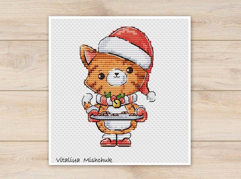 Christmas Animals Cross Stitch Pattern Christmas Cat Colorful Art X-stitch Chart Needlepoint Embroidery Chart Printable PDF Instant Download image 2