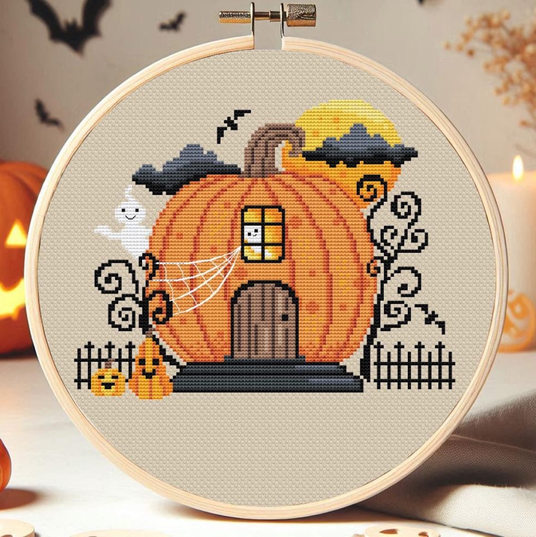 Halloween House Cross Stitch Pattern PDF Haunted House Pumpkin Ghost ...