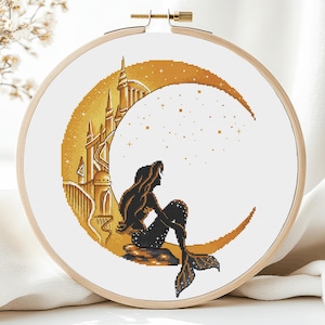 Mermaid Cross Stitch Pattern Princess Cross Stitch For Girls Modern DIY X-Stitch Needlepoint Chart Printable PDF Instant Download