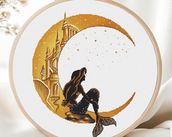 Mermaid Cross Stitch Pattern Princess Cross Stitch For Girls Modern DIY X-Stitch Needlepoint Chart Printable PDF Instant Download