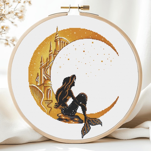 Mermaid Cross Stitch Pattern Princess Cross Stitch For Girls Modern DIY X-Stitch Needlepoint Chart Printable PDF Instant Download